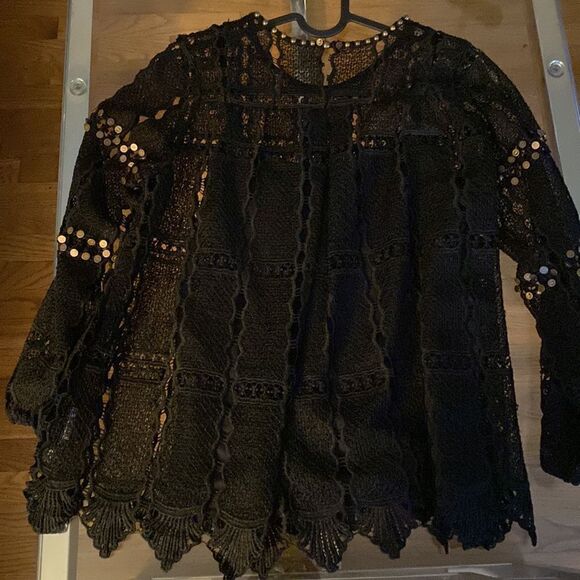 Maeve by Anthropology black lace blouse with bronze studs throughout - Picture 9 of 16